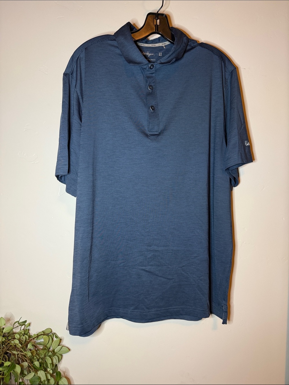 Walter Hagen 11 Men’s Large Blue Striped Golf Polo Shirt